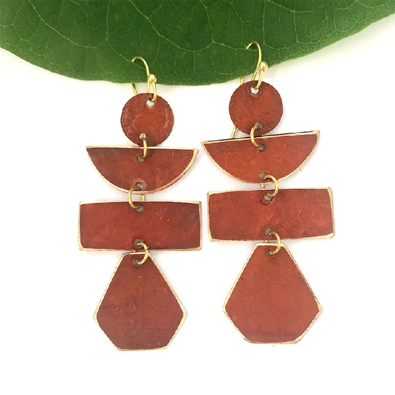 Sterling silver drop earrings for women-Pagoda Autumn Painted Earrings, India