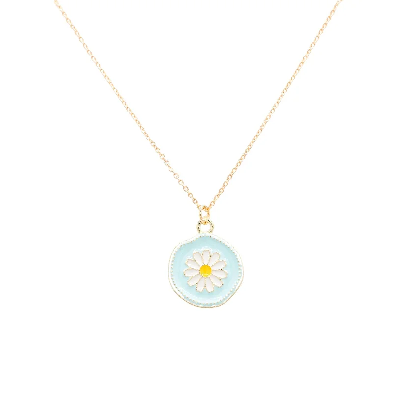 Artistic necklace for women-Daisy Medallion Enamel Charm Necklace Children's Jewelry