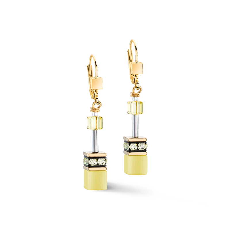 Gold earrings for women-GeoCUBE® Iconic Mono Gold earrings yellow