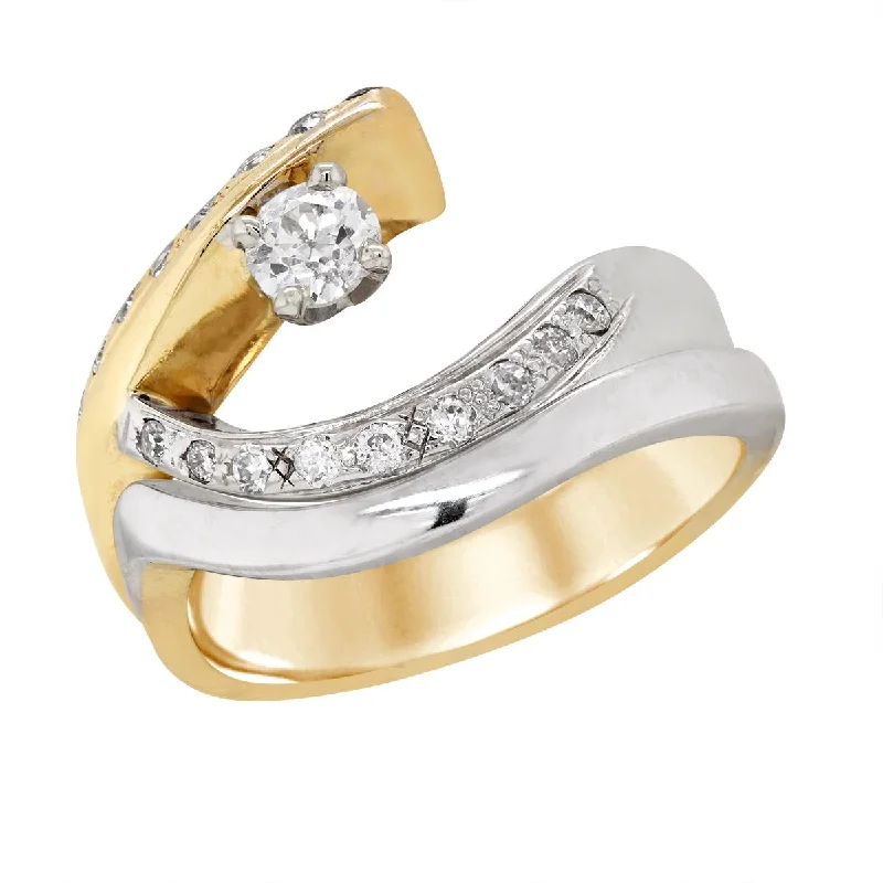 Luxury engagement ring with diamonds for women-TWO-TONE BRIDAL SET WITH 18 DIAMONDS, 1/2 CT TW