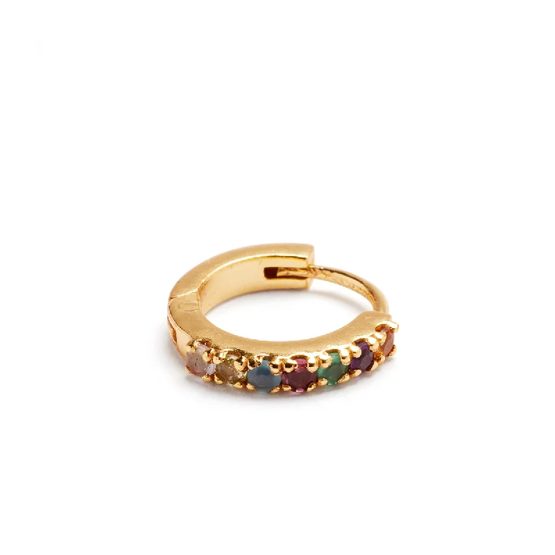 Gold stud earrings for women-Rainbow Pave Huggie Earring Single