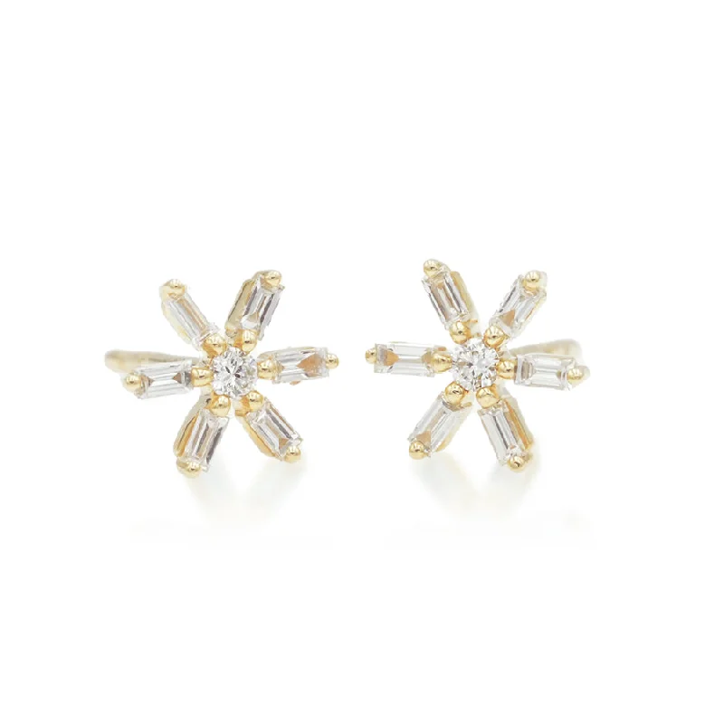 Small earrings for women-Baguette Flower Studs