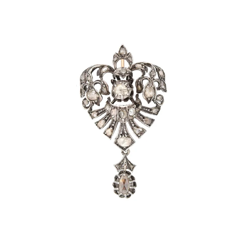 Statement necklace for women-Victorian 14kt/Sterling Rose Cut Diamond Heart Pendant 1ctw