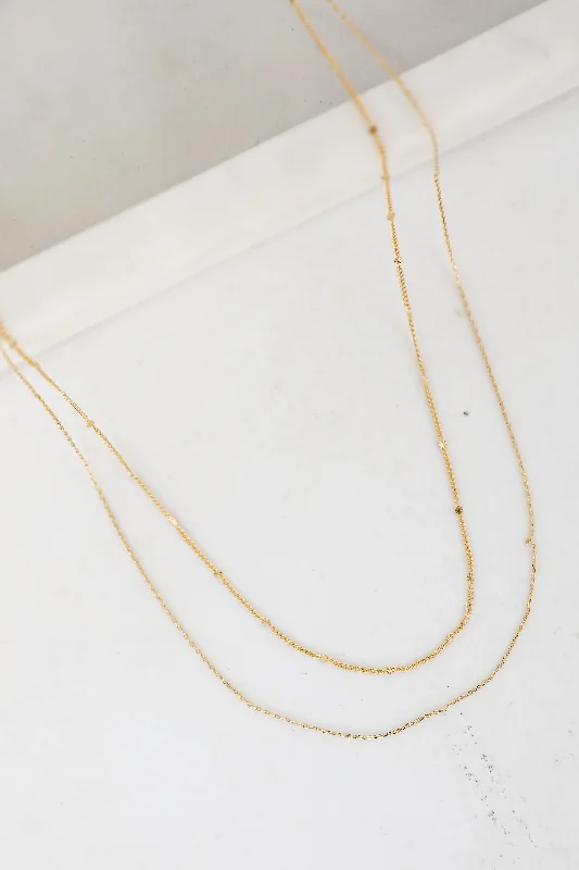 Fancy necklace for women-Abbie Gold Layered Chain Necklace