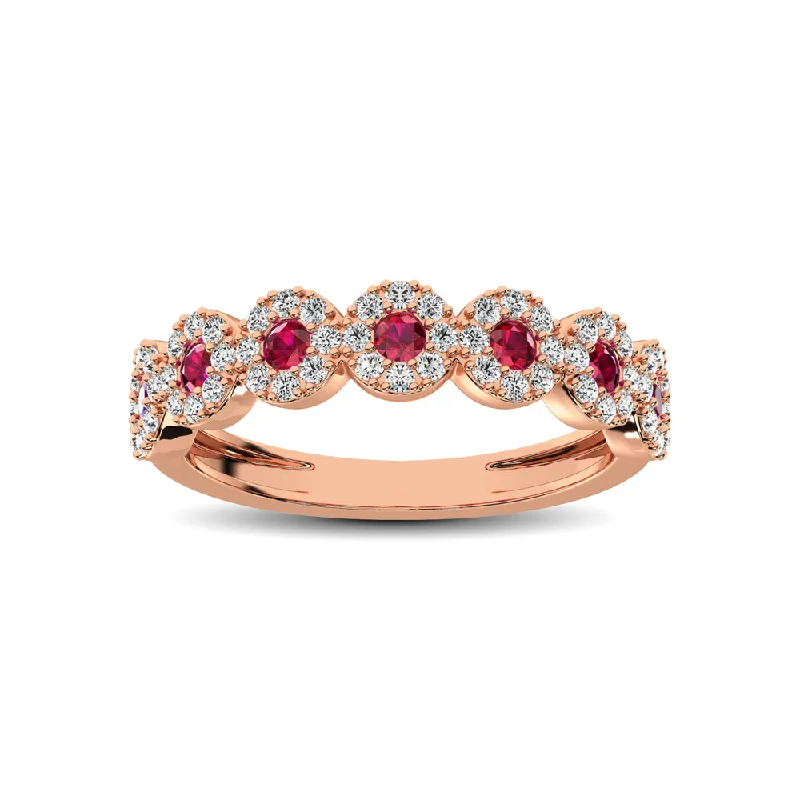 Gold engagement ring for women-14K Rose Gold 5/8 Ct.Tw. Diamond & Ruby Stackable Band