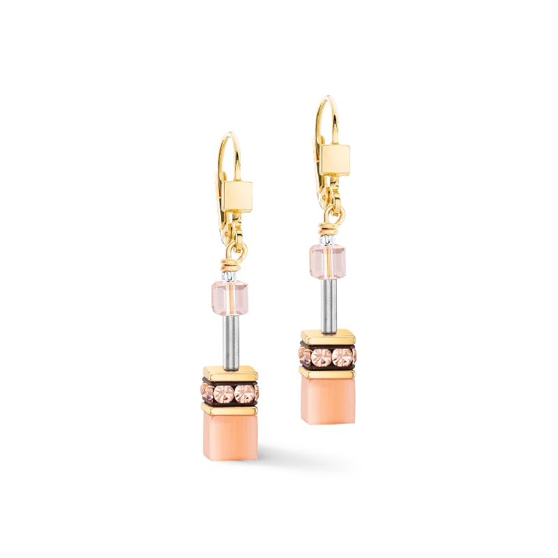 Vintage earrings for women-GeoCUBE® Iconic Mono Gold earrings Apricot Crush