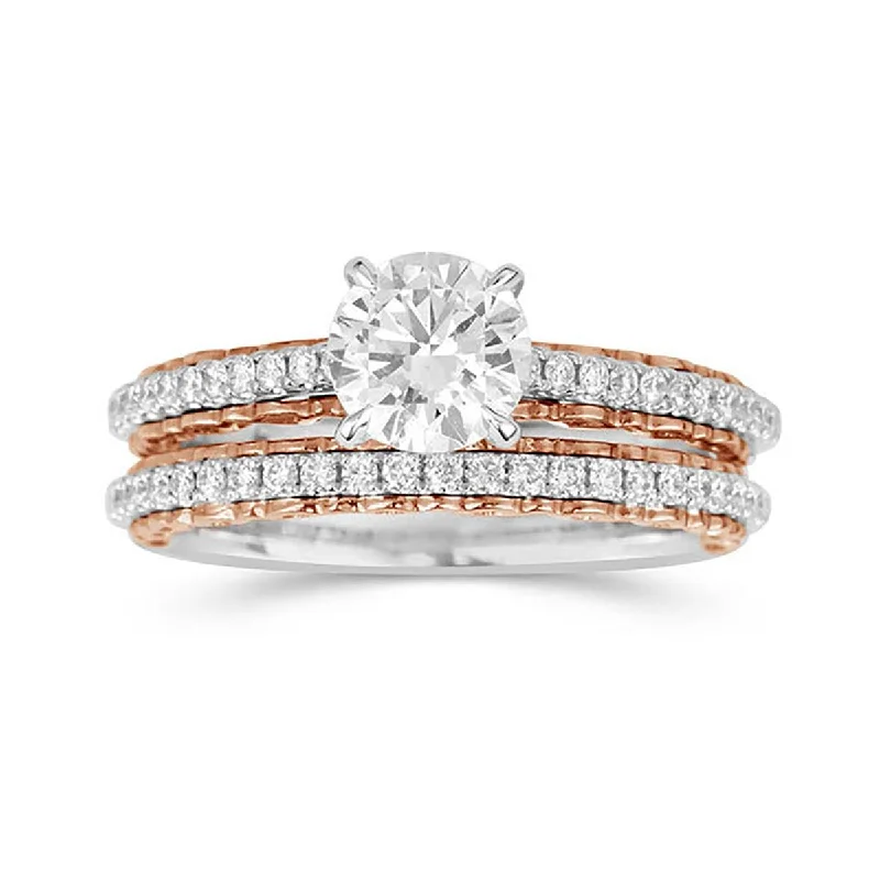 Yellow gold engagement ring for women-CLASSIC TWO-TONE BRIDAL SET WITH LAB GROWN DIAMONDS, 1 3/8 CT TW