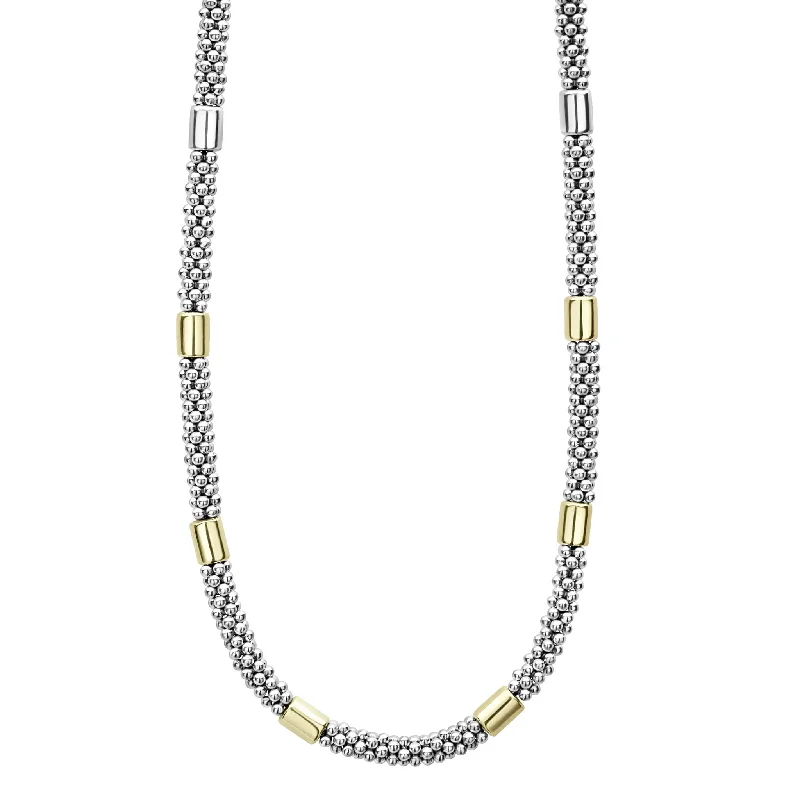 Trendy necklace for women-High Bar Two-Tone Station Caviar Necklace | 5mm