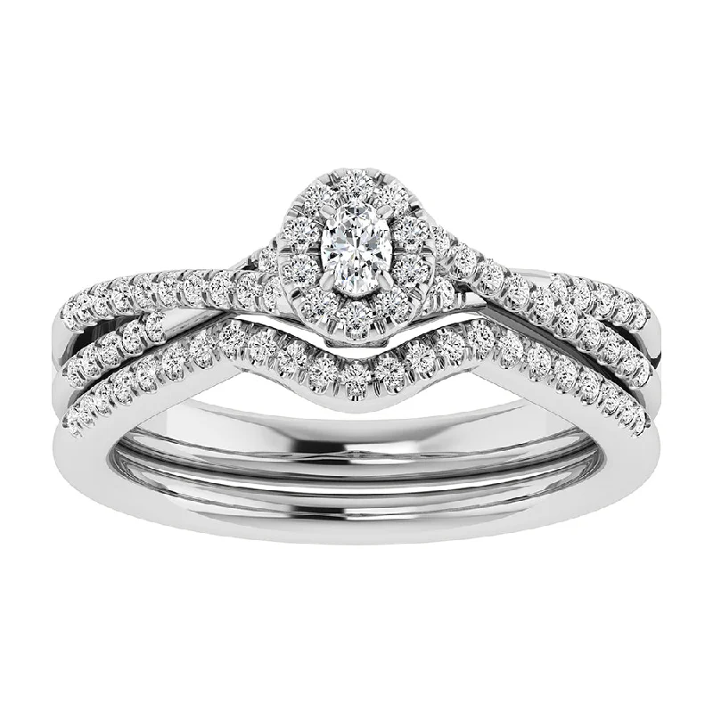 Antique engagement ring for women-Oval and Round Diamond 1/2 Ct.Tw. Bridal Ring in 10K White Gold