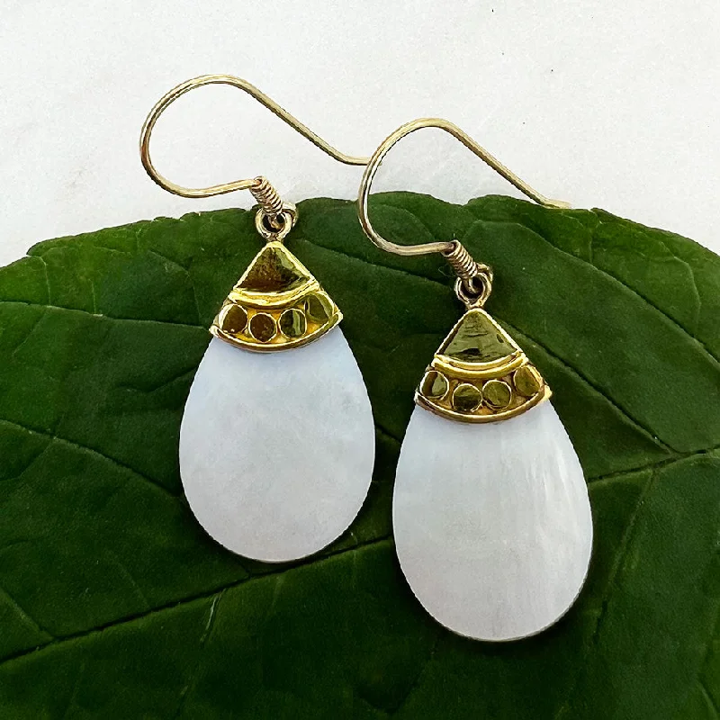 Gold earrings for women-Mother-of-pearl Teardrop Earrings - Brass, Indonesia