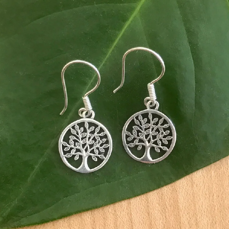 Simple stud earrings for women-Tree of Life Earrings - Sterling Silver, Indonesia