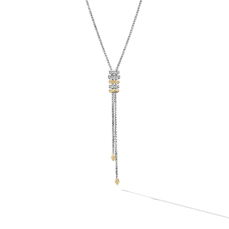 Elegant necklace for women-Zig Zag Stax™ Y Necklace in Sterling Silver with 18K Yellow Gold and Diamonds