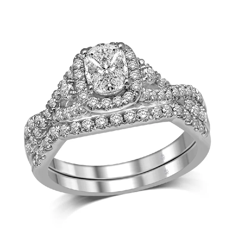 Engagement ring with a twisted band for women-Lovecuts 14K White Gold  1 Ct.Tw.Diamonds  Bridal Ring