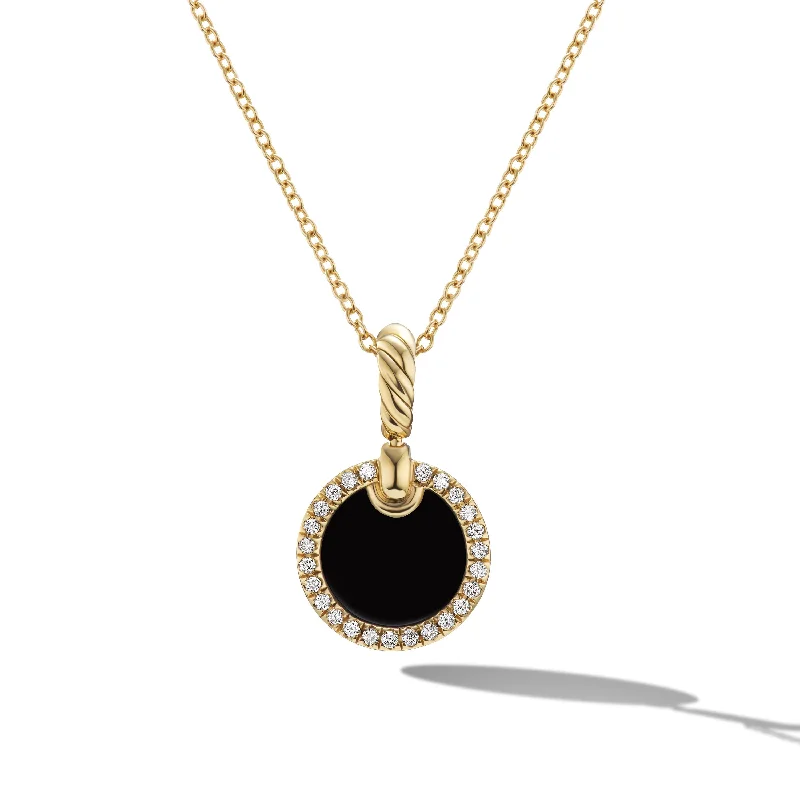 Diamond pendant necklace for women-Petite DY Elements® Pendant Necklace in 18K Yellow Gold with Black Onyx and Diamonds\, 17.8mm