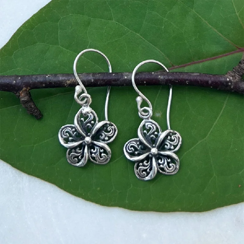 Boho earrings for women-Filigree Flower Earrings - Sterling Silver, Indonesia