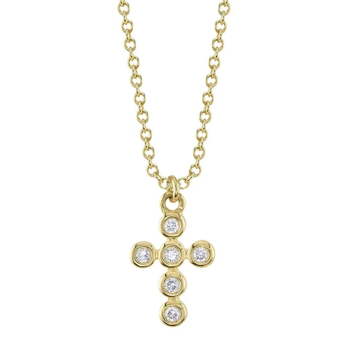 Delicate necklace for women-0.08CT DIAMOND BEZEL CROSS NECKLACE