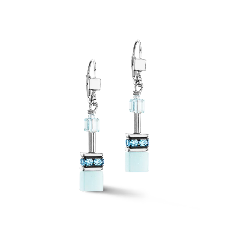 Unique drop earrings for women-GeoCUBE® Iconic Mono Gold earrings ice blue