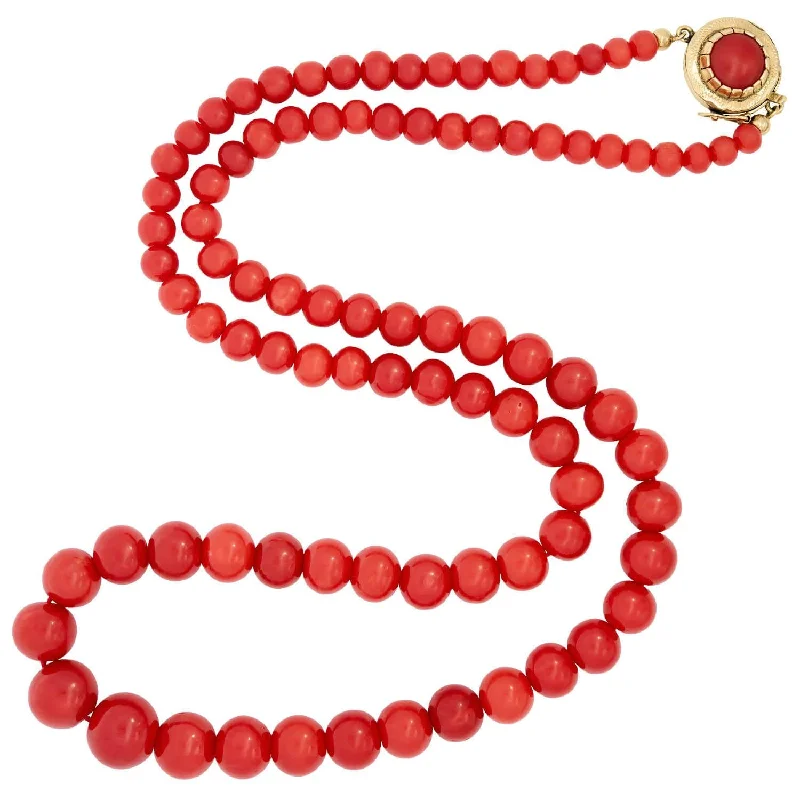 Luxury gemstone necklace for women-Victorian 14k Graduated Oxblood Coral Bead Necklace