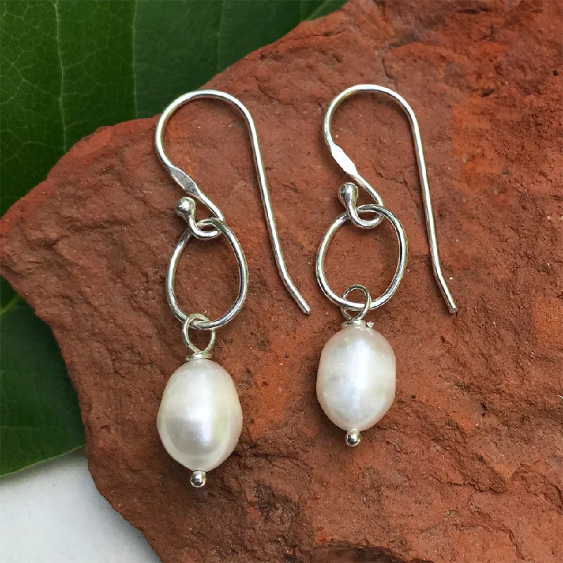 Wedding earrings for women-Freshwater Pearl Earrings - Sterling Silver, Peru