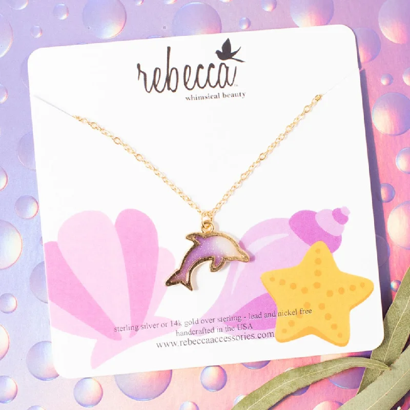 Designer necklace for women-Dolphin Enamel Charm Necklace