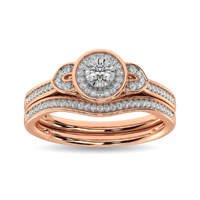 Engagement ring with sapphire accents for women-Diamond Bridal Ring 1/5 ct tw in Round-cut 10K Rose Gold