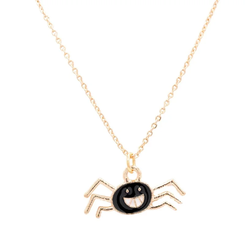 Simple silver necklace for women-Black Spider Enamel Charm Children's Necklace