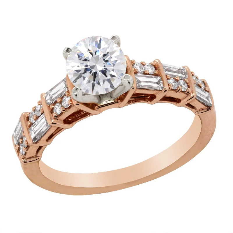 Gold engagement ring for women-CLASSIC ROSE GOLD ENGAGMENT RING SETTING WITH BAGUETTE AND ROUND DIAMONDS, .52 CT TW