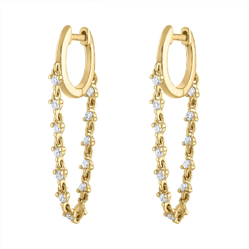 Diamond drop earrings for women-14KT GOLD DIAMOND CHAIN HUGGIE EARRING