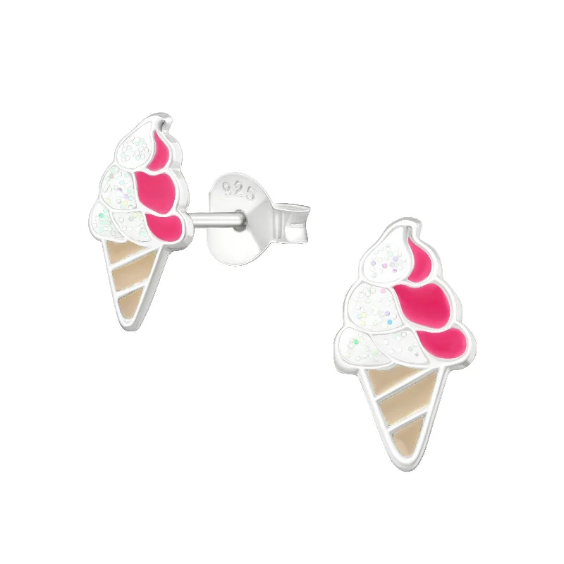 Butterfly earrings for women-Ice Cream Cone Stud Earrings in Sterling Silver