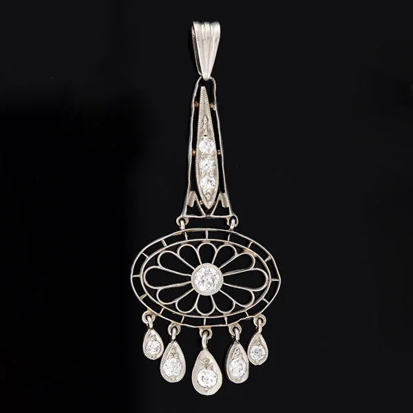 Fashionable gold necklace for women-Edwardian Platinum & Diamond Filigree Pendant 0.40ctw