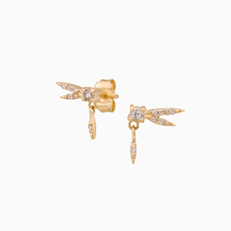 Double stud earrings for women-Dragonfly & Diamonds Earrings