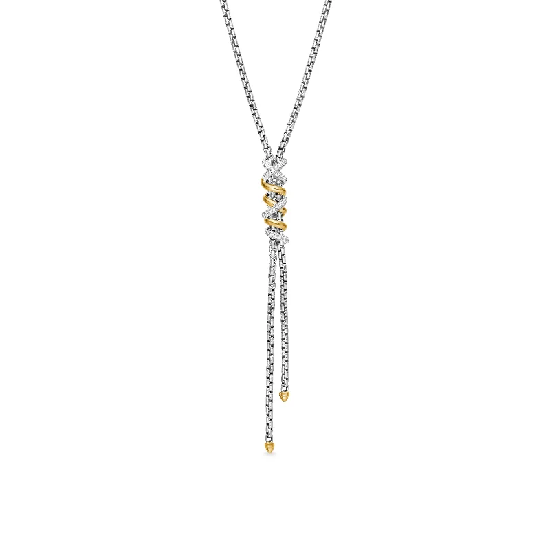 Butterfly necklace for women-Helena Y Necklace in Sterling Silver with 18K Yellow Gold with Diamonds