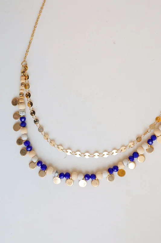 Wedding necklace for women-FINAL SALE - Aspen Blue Beaded Layered Necklace