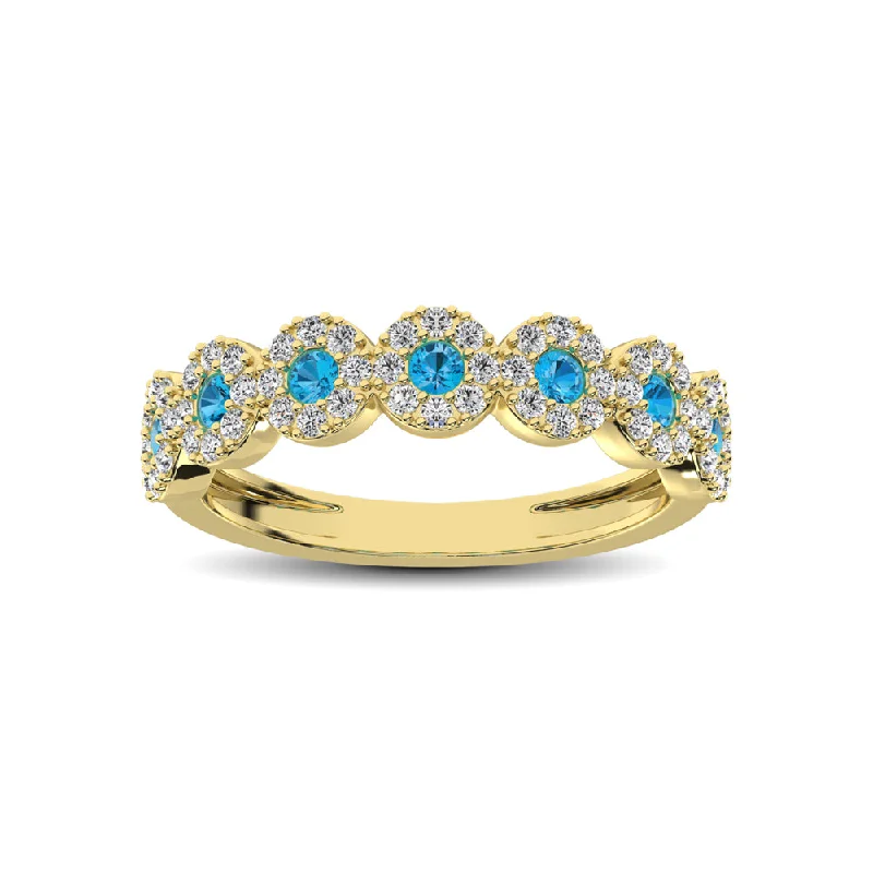 Solitaire engagement ring for women-14K Yellow Gold 5/8 Ct.Tw. Diamond & Blue Sapphire Stackable Band