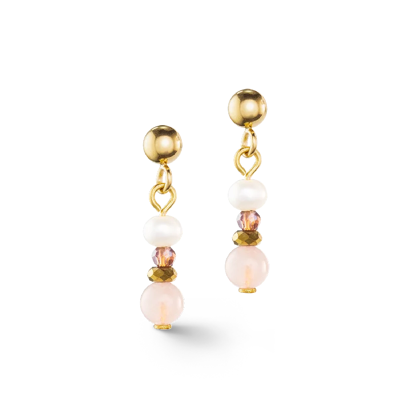 Glamorous earrings for women-Earrings Romantic Freshwater Pearls & Rose Quartz gold