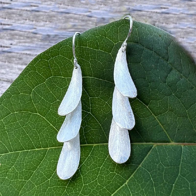 Crystal earrings for women-Triple Petal Earrings - Sterling Silver, Indonesia