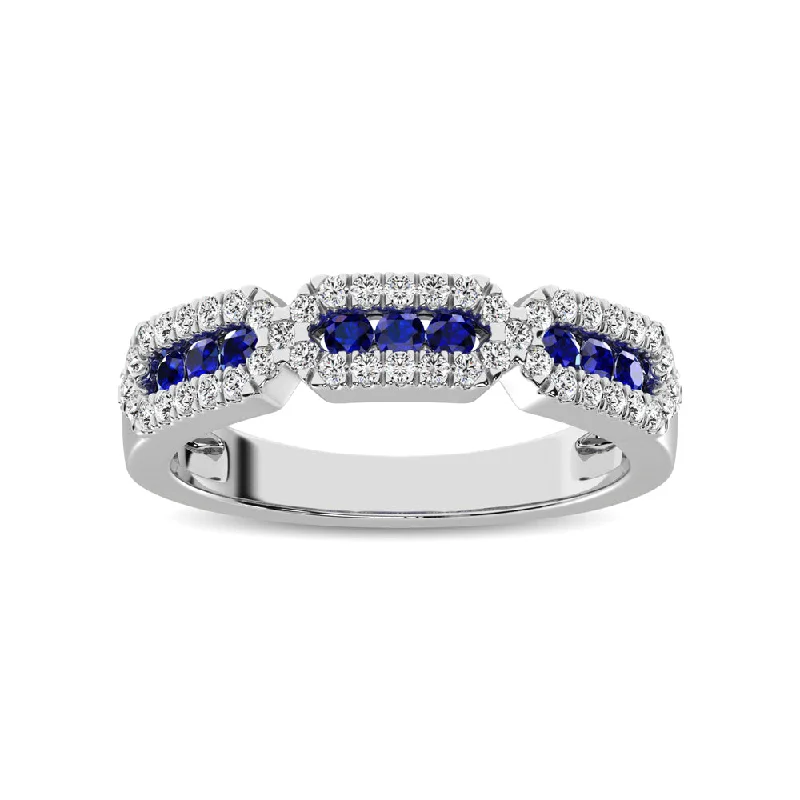 Ruby engagement ring for women-14K White Gold 5/8 Ct.Tw. Diamond & Blue Sapphire Stackable Band