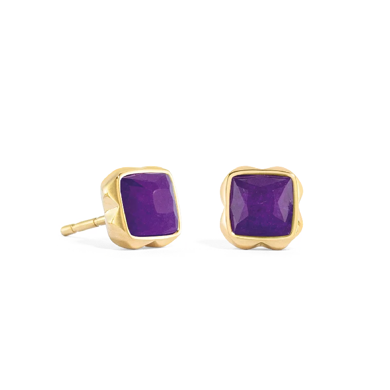 Custom earrings for women-Birthstone February Earrings Sugilite Gold