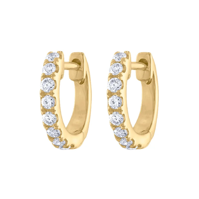 Hoop earrings for women-14KT GOLD DIAMOND HUGGIE EARRING