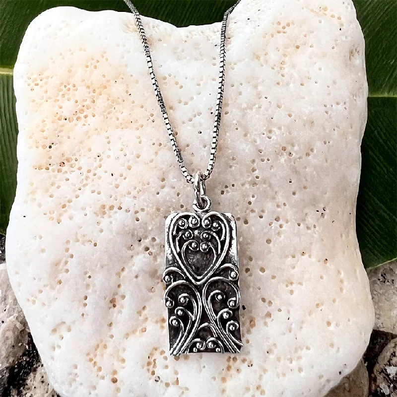 Luxurious earrings for women-Heartbeat Filigree Necklace- Sterling Silver, Indonesia