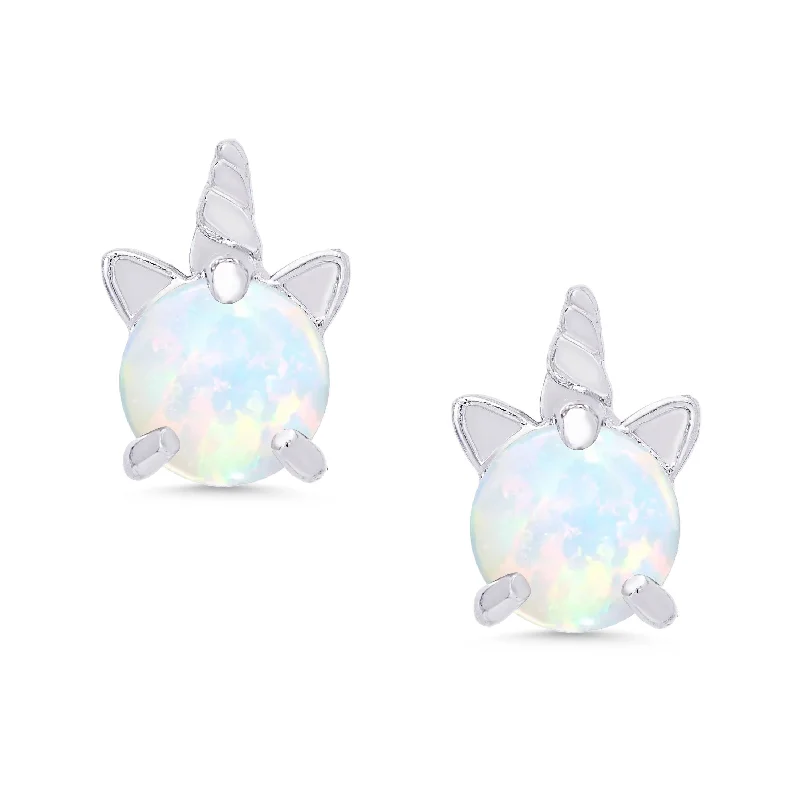 Heart-shaped diamond earrings for women-Lab Created Opal Unicorn Stud Earrings in Sterling Silver