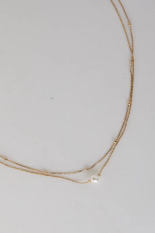 Pendant chain necklace for women-Harlow Gold Pearl Layered Chain Necklace