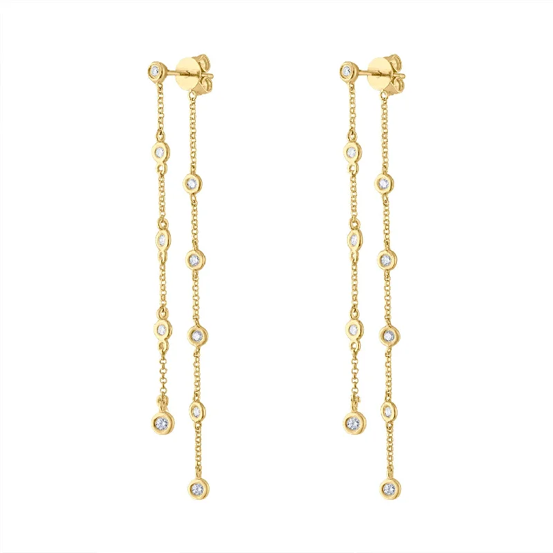 Elegant diamond earrings for women-14KT GOLD BEZEL SET DIAMOND CHAIN FRONT BACK EARRING