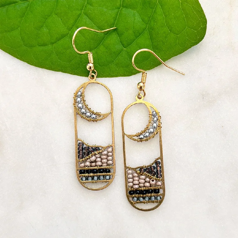 Designer earrings for women-Crescent Moon Bead Earrings, Guatemala