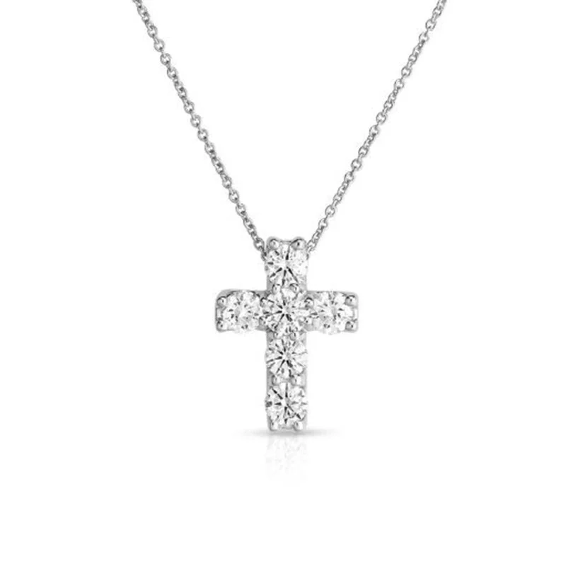 Wedding jewelry necklace for women-18K White Gold Tiny Treasures Diamond Square Cross Necklace