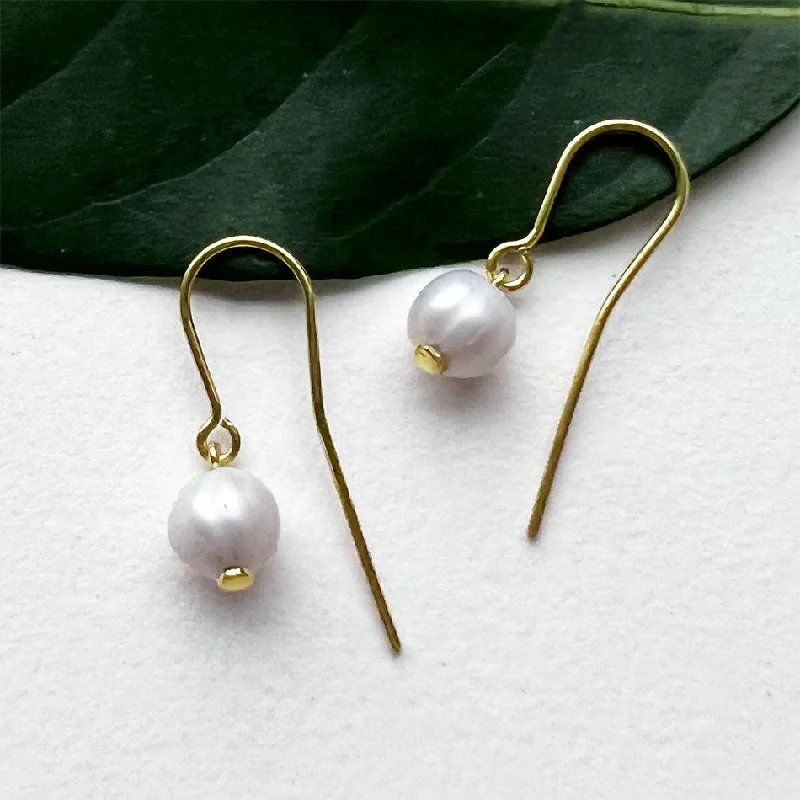 Classic diamond earrings for women-Simplicity Pearl Earrings - Brass, Indonesia