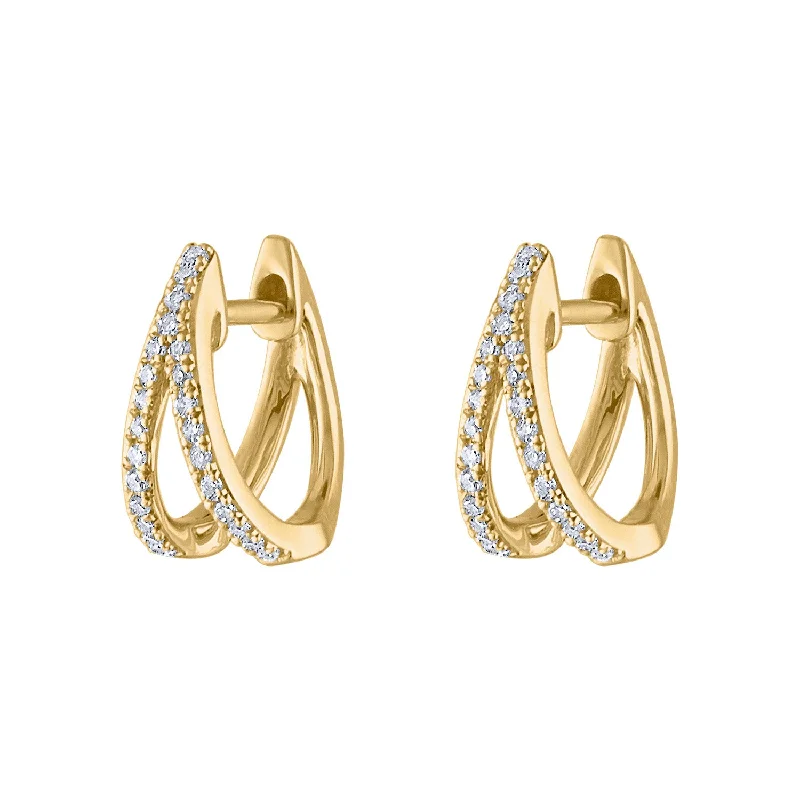 Gold earrings for women-14KT GOLD DIAMOND TWO LINE HUGGIE EARRING