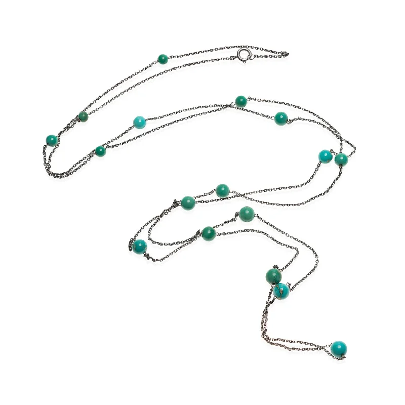 Simple bar necklace for women-Art Deco Sterling + Turquoise Chain Necklace