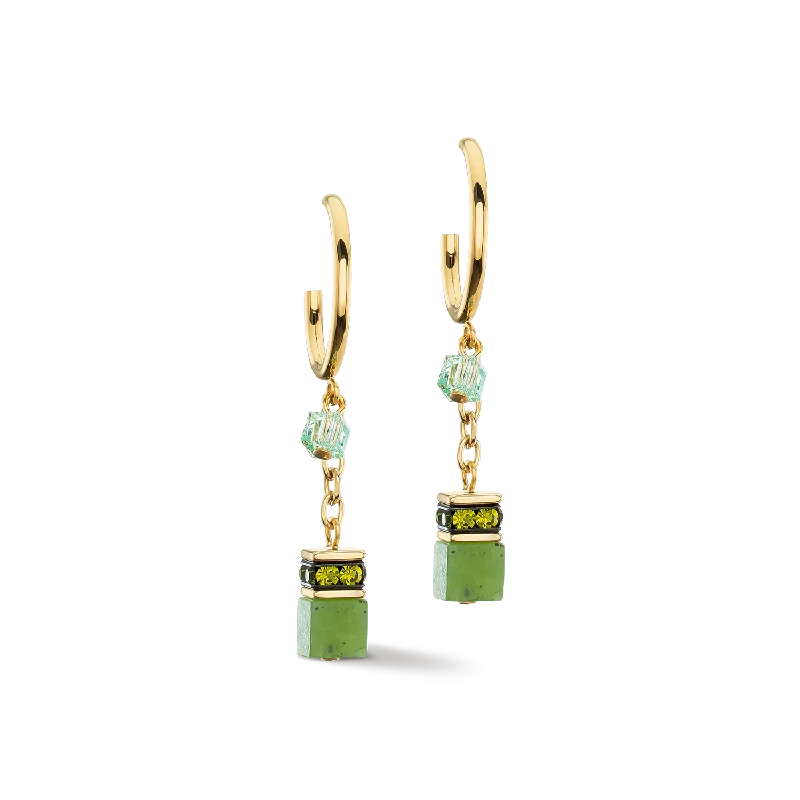 Custom hoop earrings for women-Earrings Creole GeoCUBE® Festive Layer gold-green