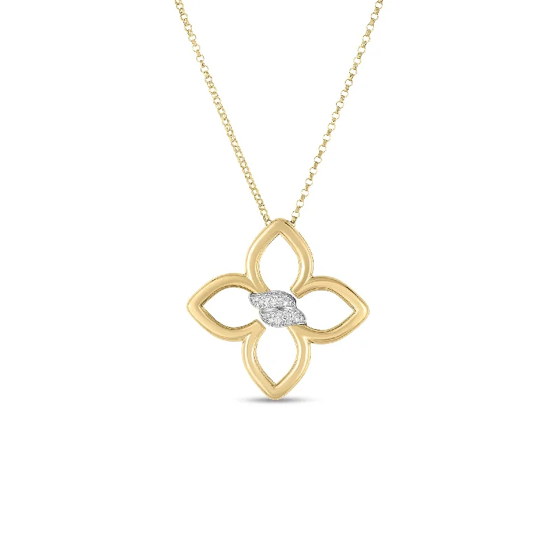 Silver necklace for women-18K YELLOW/WHITE GOLD CIALOMA MEDIUM DIAMOND FLOWER NECKLACE